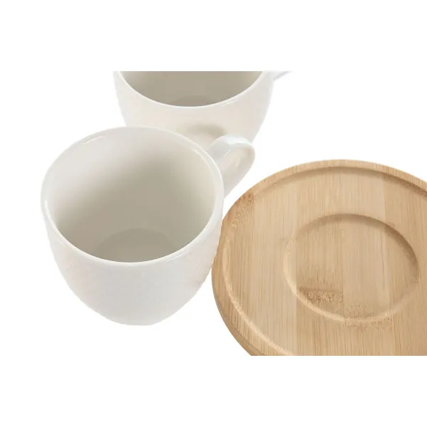 Набор из 6 чашек с блюдом Home ESPRIT Белый Натуральный Бамбук Фарфор 220 ml