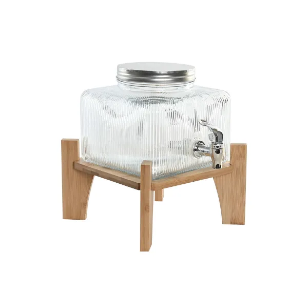 Водный дозатор Home ESPRIT Прозрачный Натуральный Бамбук Стеклянный 3,5 L 19 x 19 x 16 cm