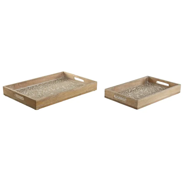 Padėklų rinkinys Home ESPRIT Balta Natūralus Mango mediena Medžio MDF 44 x 29 x 5 cm (2 vnt.)
