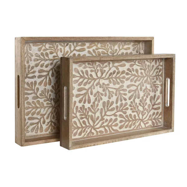 Padėklų rinkinys Home ESPRIT Balta Natūralus Mango mediena Medžio MDF 44 x 29 x 5 cm (2 vnt.)