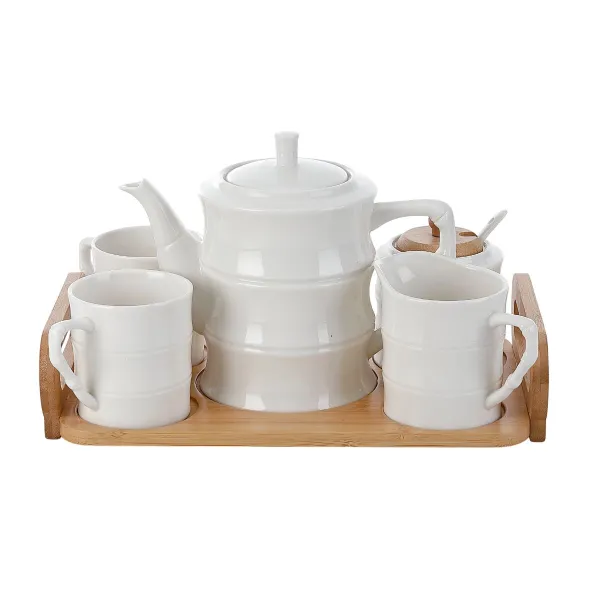 Komplekts ar kafijas tasēm Home ESPRIT Balts Bambuss Porcelāns 240 ml