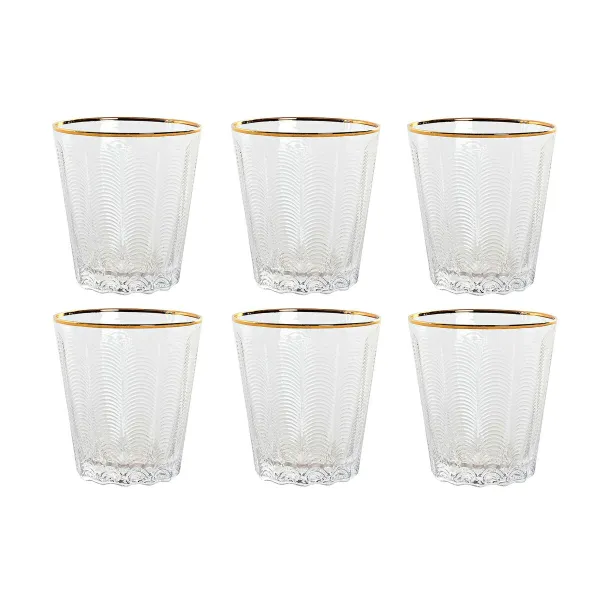 Stiklinių rinkinys Home ESPRIT Skaidrus Auksinis Stiklas Su palengvėjimu 350 ml (6 vnt.)