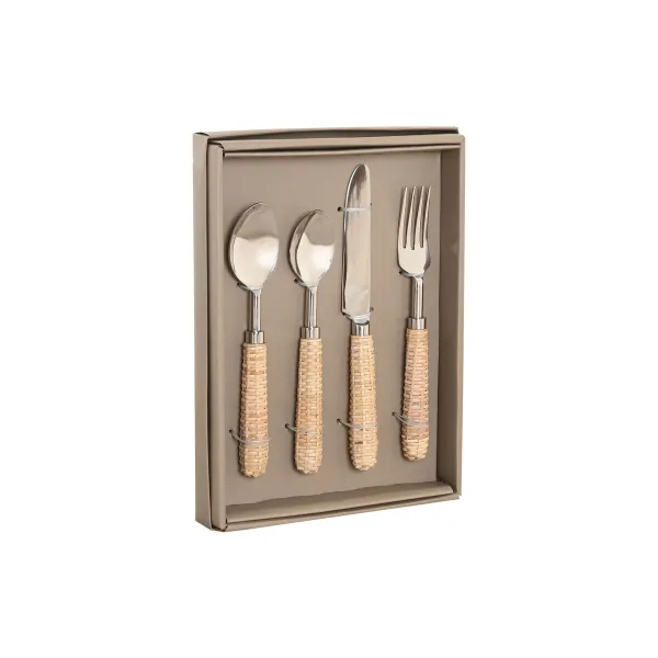 Cutlery Home ESPRIT Silver Natural Stainless steel Rattan 4,5 X 2 X 21 CM 16 Pieces