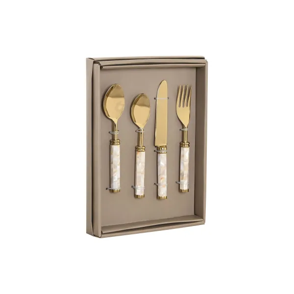Stalo įrankiai Home ESPRIT Balta Auksinis Nerūdijantis plienas Perlamutras 4,5 X 2 X 21 CM 16 Dalys