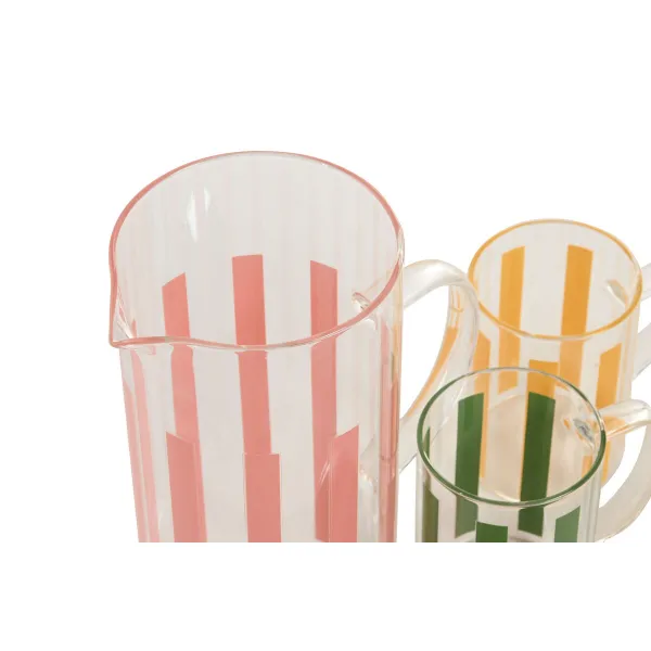 Jug and glasses set Home ESPRIT Yellow Green Coral Stainless steel Crystal Stripes Modern