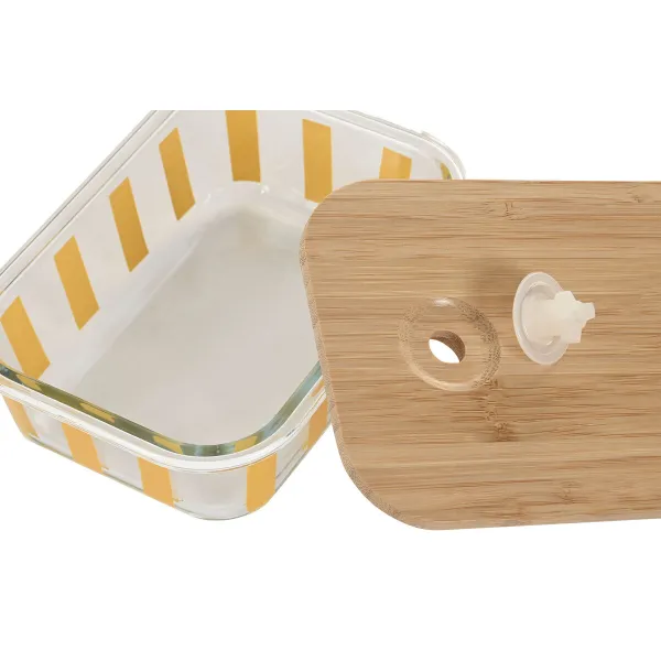 Lunch box Home ESPRIT Yellow Green Coral Crystal Borosilicate Glass Stripes Modern 1 L 660 ml