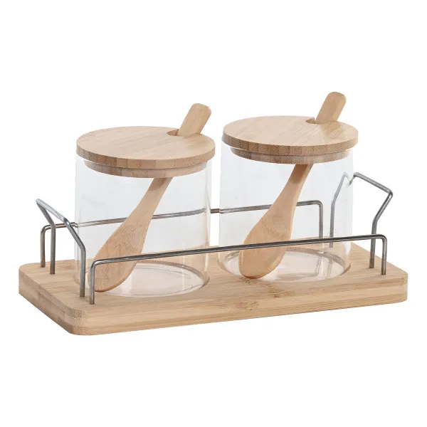 Сахарница Home ESPRIT Натуральный Бамбук Стеклянный 21,5 X 10,5 X 10 CM 2 Предметы