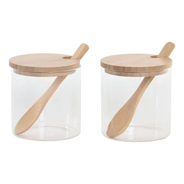 Сахарница Home ESPRIT Натуральный Бамбук Стеклянный 21,5 X 10,5 X 10 CM 2 Предметы