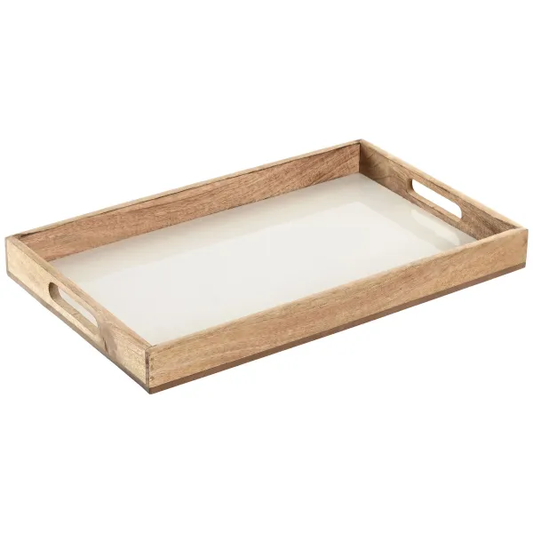 Tarjotin Home ESPRIT Valkoinen Luonnollinen Mangopuu 43,5 X 27 X 4,5 CM