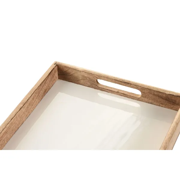 Padėklas Home ESPRIT Balta Natūralus Mango mediena 43,5 X 27 X 4,5 CM