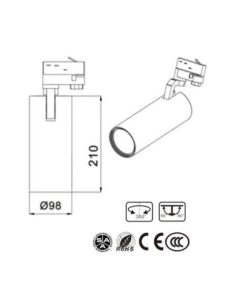 35W 3500lm 3000K 3-phase COB LED Track Light GREY