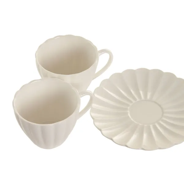 Setti 6 kuppia lautasilla Home ESPRIT Valkoinen Posliini 150 ml