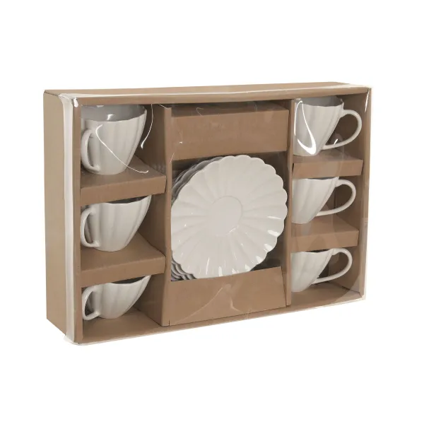 Set of 6 Cups with Plate Home ESPRIT White Porcelain 150 ml