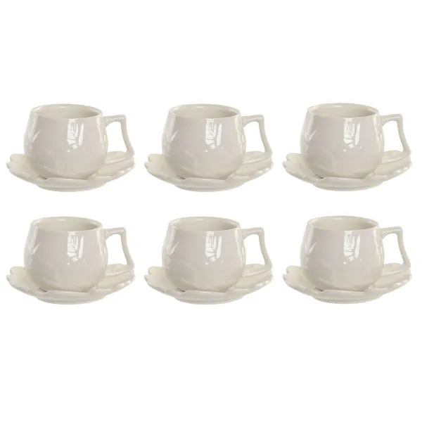 6 krūžu ar šķīvi komplekts Home ESPRIT Balts Porcelāns 120 ml