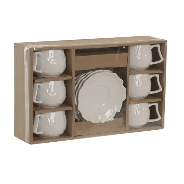 6 puodelių rinkinys su lėkštute Home ESPRIT Balta Porcelianas 120 ml