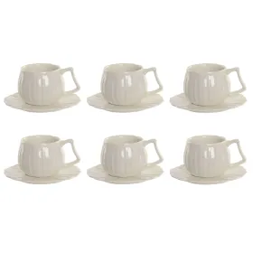 Setti 6 kuppia lautasilla Home ESPRIT Valkoinen Posliini 120 ml