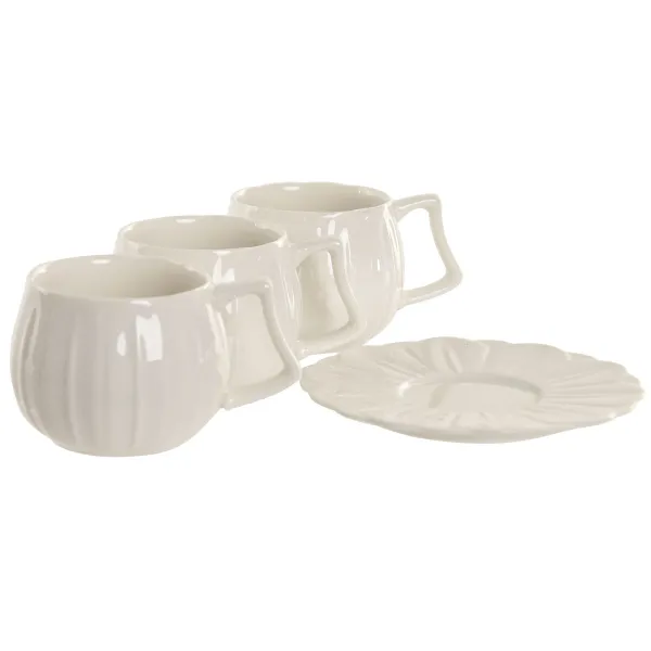 Setti 6 kuppia lautasilla Home ESPRIT Valkoinen Posliini 120 ml