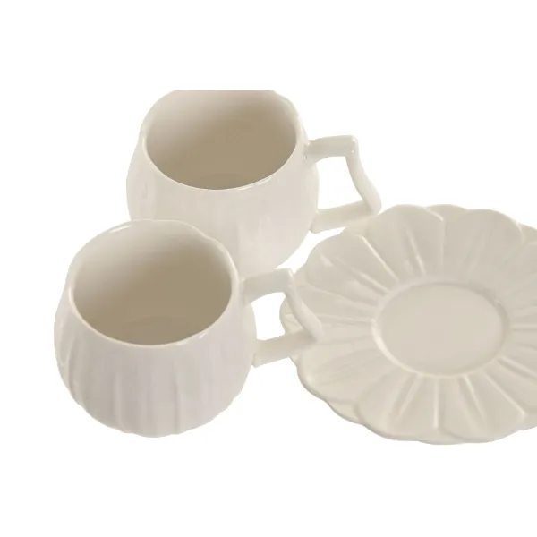 Setti 6 kuppia lautasilla Home ESPRIT Valkoinen Posliini 120 ml