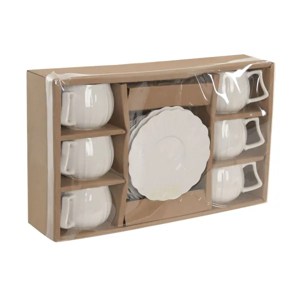 Setti 6 kuppia lautasilla Home ESPRIT Valkoinen Posliini 120 ml