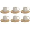 Set of 6 Cups with Plate Home ESPRIT White Bamboo Porcelain 150 ml