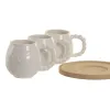Setti 6 kuppia lautasilla Home ESPRIT Valkoinen Bambu Posliini 150 ml