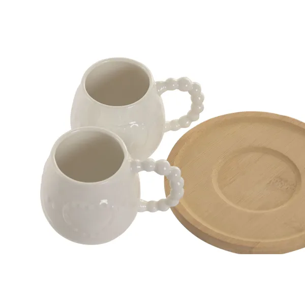 6 puodelių rinkinys su lėkštute Home ESPRIT Balta Bambukas Porcelianas 150 ml