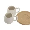 Set of 6 Cups with Plate Home ESPRIT White Bamboo Porcelain 150 ml