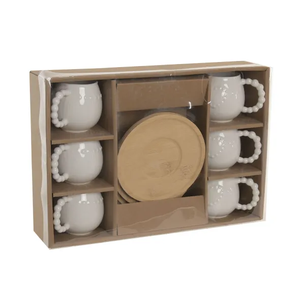 Set of 6 Cups with Plate Home ESPRIT White Bamboo Porcelain 150 ml