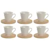 Setti 6 kuppia lautasilla Home ESPRIT Valkoinen Bambu Posliini 90 ml