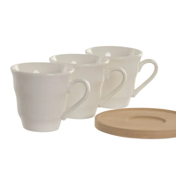 Set of 6 Cups with Plate Home ESPRIT White Bamboo Porcelain 90 ml