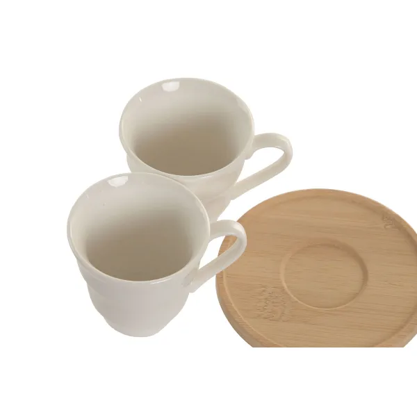 Set of 6 Cups with Plate Home ESPRIT White Bamboo Porcelain 90 ml