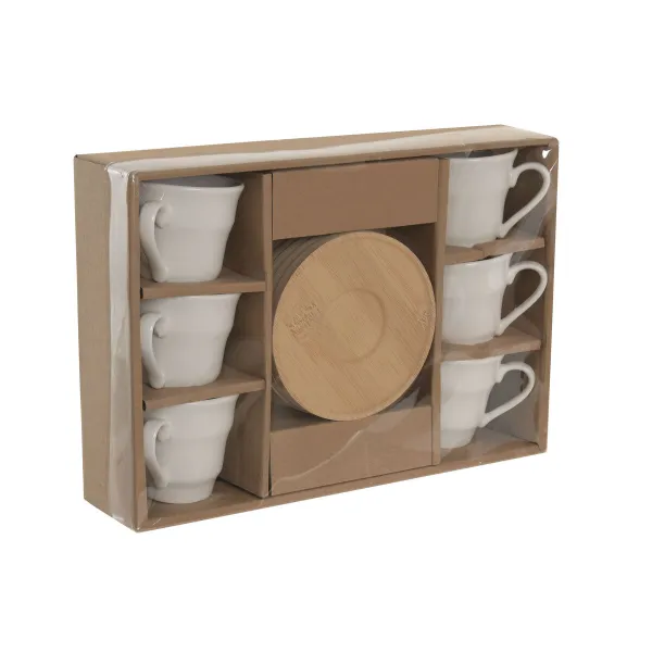 Set of 6 Cups with Plate Home ESPRIT White Bamboo Porcelain 90 ml