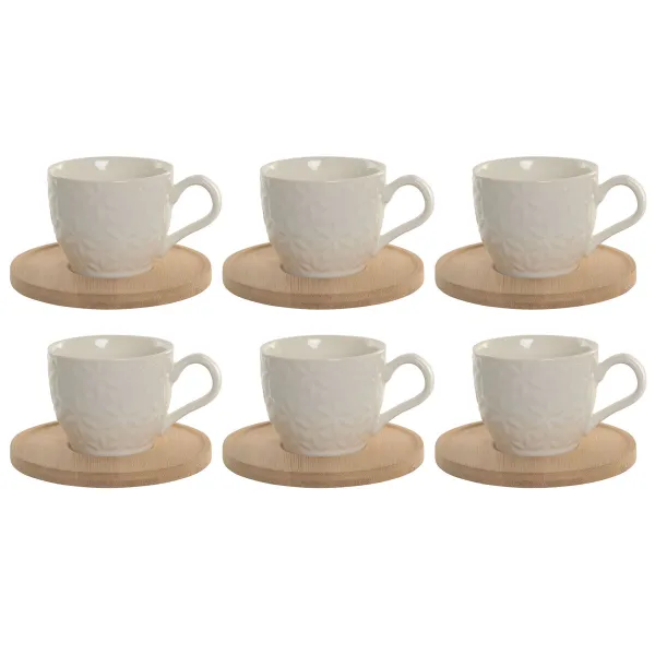 6 puodelių rinkinys su lėkštute Home ESPRIT Balta Bambukas Porcelianas 90 ml