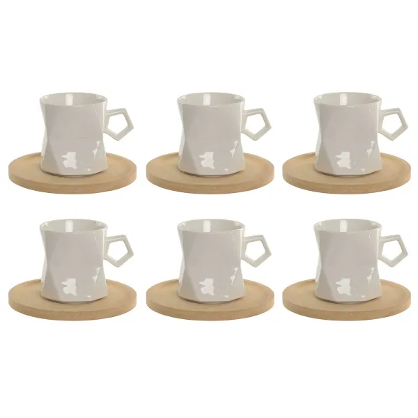 Setti 6 kuppia lautasilla Home ESPRIT Valkoinen Posliini 180 ml