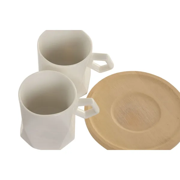 6 krūžu ar šķīvi komplekts Home ESPRIT Balts Porcelāns 180 ml