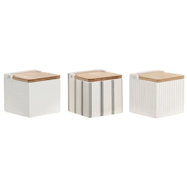Солонка с крышкой Home ESPRIT Белый Бамбук Керамика 11 x 11 x 11 cm (3 штук)