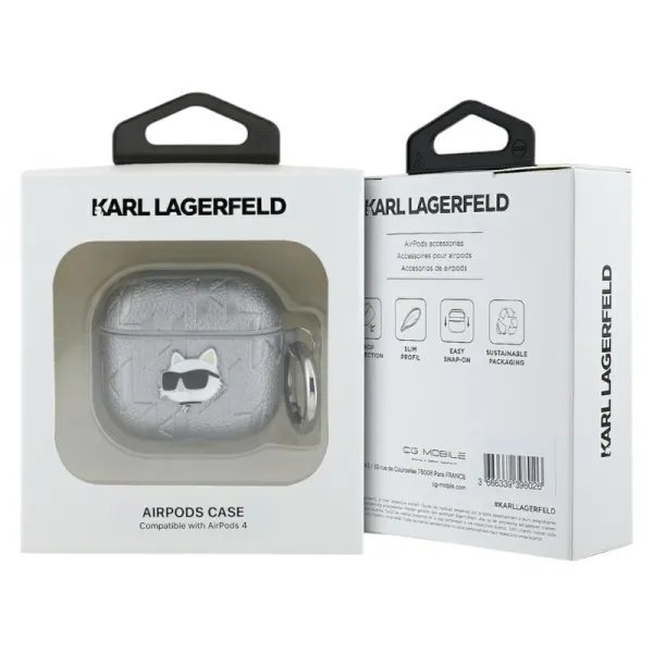 Karl Lagerfeld Monogram Choupette Head - AirPods 4 Case (silver)