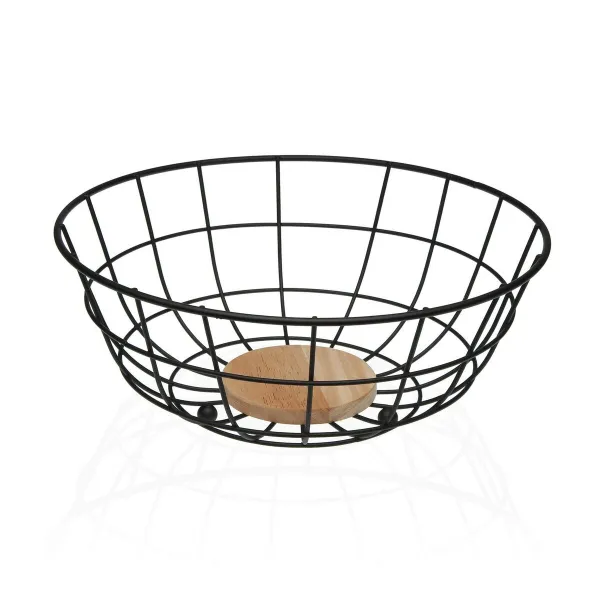 Augļu Bļoda Versa Melns 28 x 12 x 28 cm Koks Kaučuka koks Tērauds Dzelzs