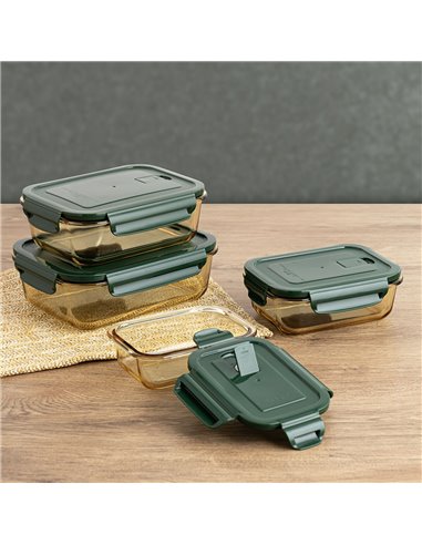 Hermetic Lunch Box Bidasoa Infinity Rectangular Green Yellow Glass 630 ml