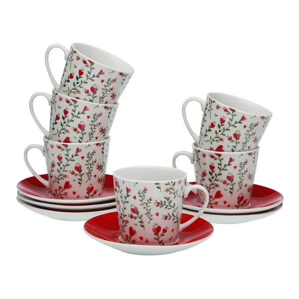 Tea set Versa Фарфор 9 x 14 x 14 cm 10,5 x 8 x 6 cm 14 x 14 x 2 cm сердца 6 штук