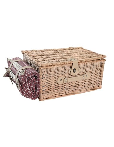 Basket DKD Home Decor Picnic Natural Red wicker (44 x 30 x 22 cm)