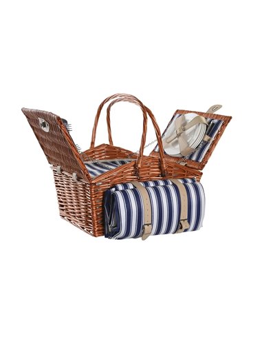 Basket DKD Home Decor Picnic Brown Navy Blue wicker 42 x 30 x 20 cm