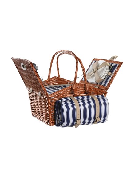 Basket DKD Home Decor Picnic Brown Navy Blue wicker 42 x 30 x 20 cm