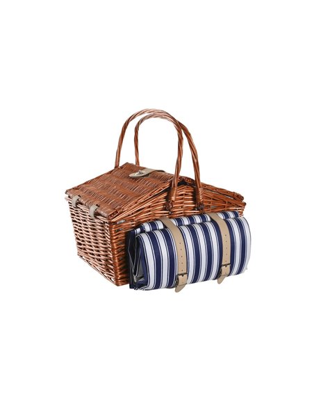 Basket DKD Home Decor Picnic Brown Navy Blue wicker 42 x 30 x 20 cm