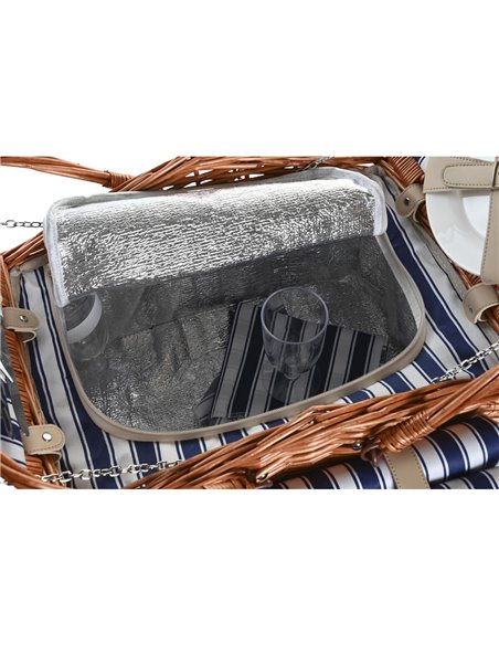 Basket DKD Home Decor Picnic Brown Navy Blue wicker 42 x 30 x 20 cm