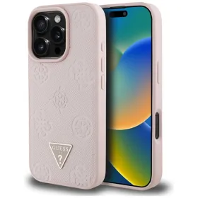 Guess Grained Hot Stamp Peony Triangle Logo MagSafe - Case for iPhone 16 Pro (pink)