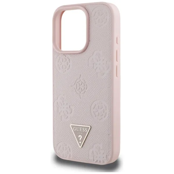 Guess Grained Hot Stamp Peony Triangle Logo MagSafe - Case for iPhone 16 Pro (pink)