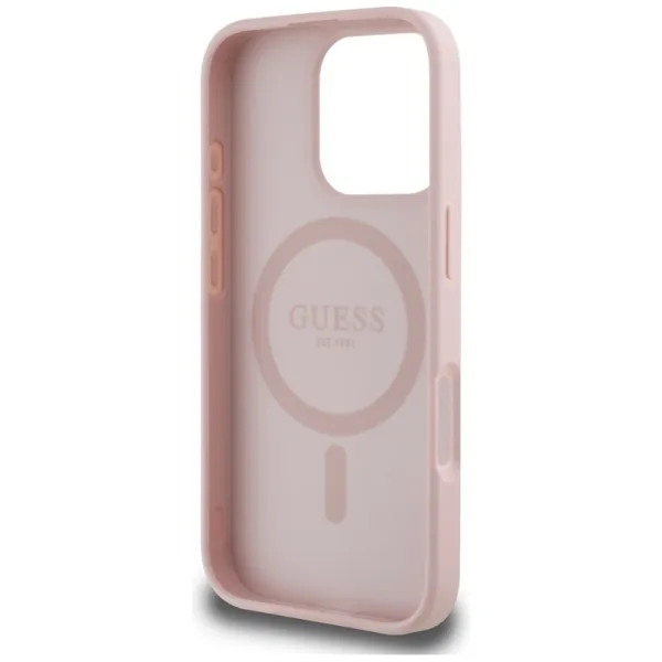 Guess Grained Hot Stamp Peony Triangle Logo MagSafe - Case for iPhone 16 Pro (pink)
