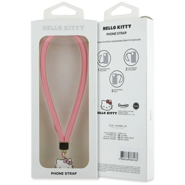 Hello Kitty Nylon Cord Kitty Head - Phone Charm (Pink)
