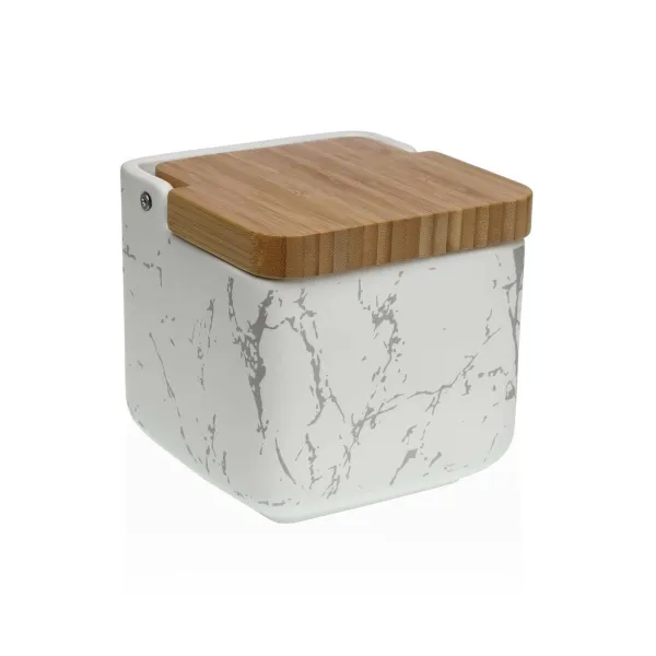 Druskinė su dangteliu Versa Keramikinis Bambukas Plienas Dolomite Marmurą 11,7 x 11,2 x 11,7 cm